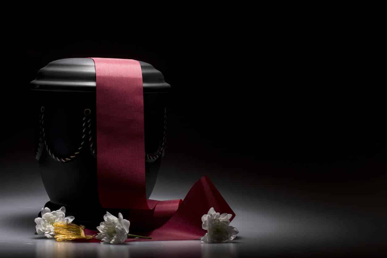 Urne funéraire noire avec bandeau rouge