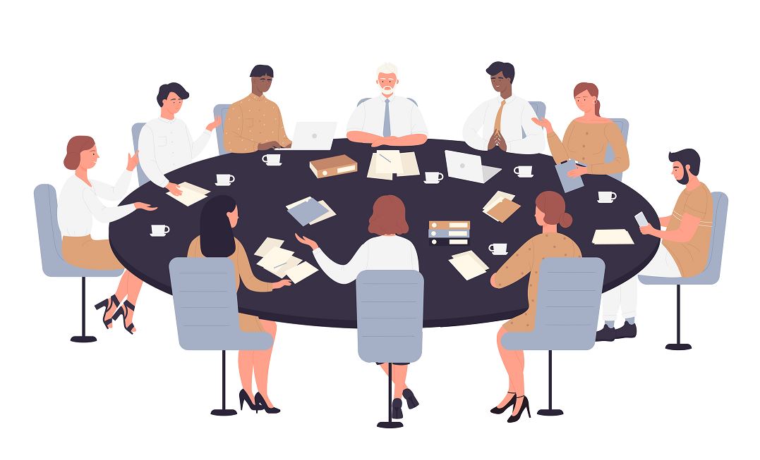 Illustration Groupe De Personnes Autour D'une Table, Réunion