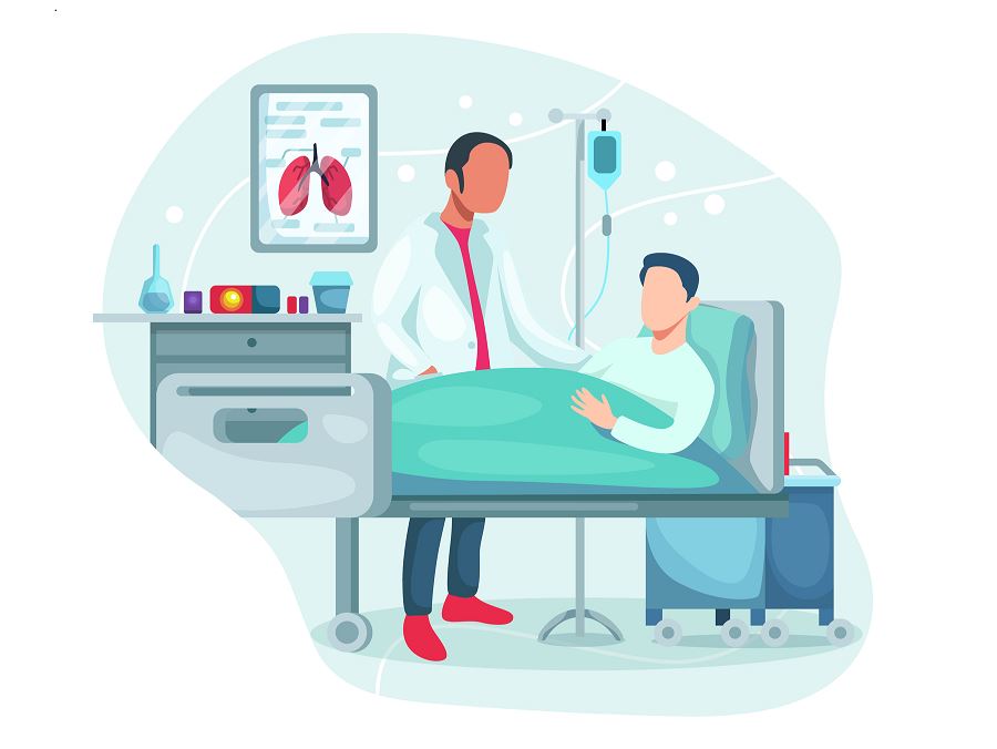 Illustration Homme Sur Un Lit D'hopital Avec Un Médecin