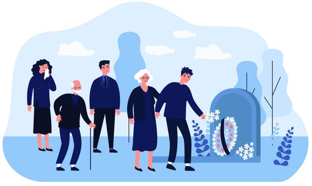 Illustration Personnes Devant Une Tombe à Des Obsèques